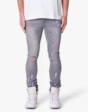 mnml X504 Stretch Skinny Grey Paint Splatter Denim Jeans